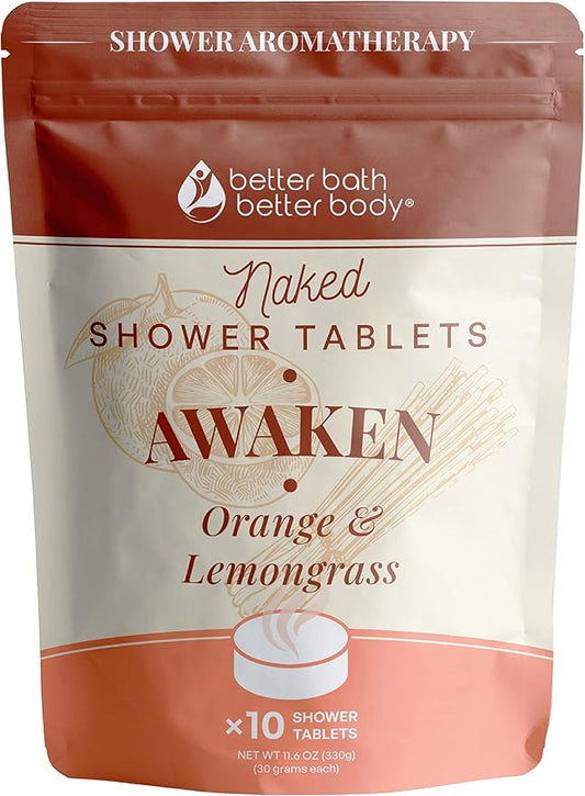 New Awaken Shower Tablets (10 Tabs) Made with Natural Ingredients Scented with Orange and Lemongrass Pure Essential Oils Made in USA