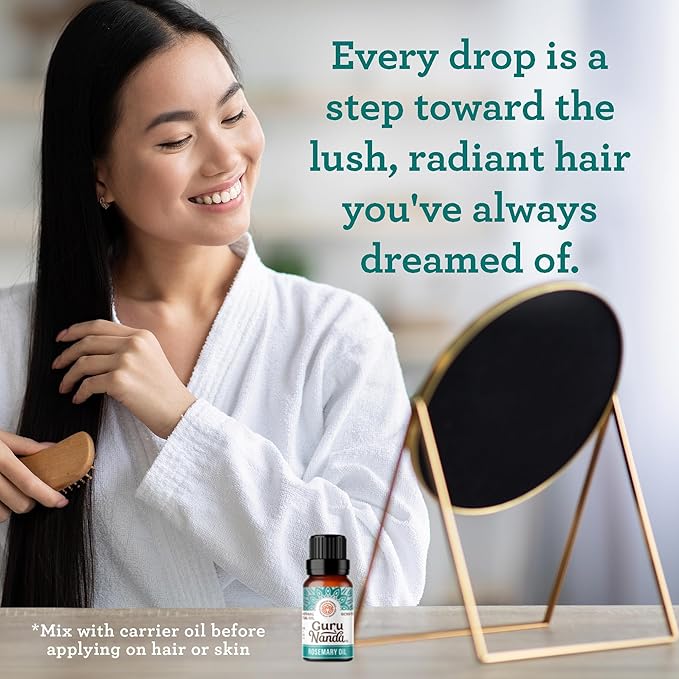 GuruNanda Rosemary Essential Oil, 100% Pure, Natural and Undiluted Diffuser Oil for Aromatherapy, Massages & DIY Recipies, Promotes Sense of Clarity & Supports Supple Hair (0.5 fl Oz)