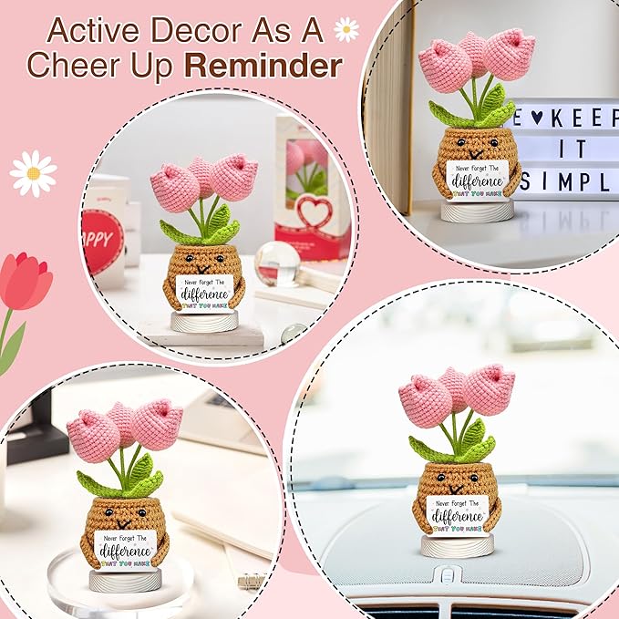 Gossby Handmade Positive Tulip Flower Crochet - Never Forget The Different That You Make - Inspirational Gift for Women - Thank You, Appreciation, Positive Gift for Teacher, Mom, Friend, Coworker