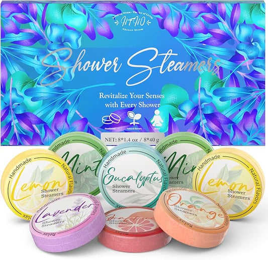 Shower Steamers Aromatherapy 8 Pack - Gifts for Women, Shower Bombs with Essential Oils, Self Care and Stress Relief Stocking Stuffers, Relaxation Birthday Gifts for Women and Men. Blue Petal Style