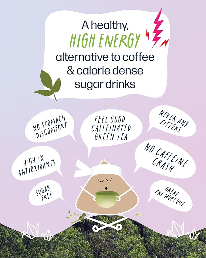 Kubo Tea Organic High Energy Iced Tea - High Caffeine Coffee Substitute with 20 Servings (155mg Caffeine each) - Pillow Tea Bags - Half & Half Lemonade Flavor w/Compostable & Biodegradable Packaging