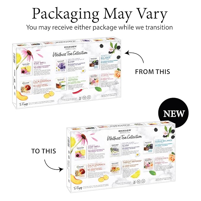 Bigelow Benefits Wellness Tea Collection, Variety Gift Box Sampler, 64 Tea Bags, (Pack of 1