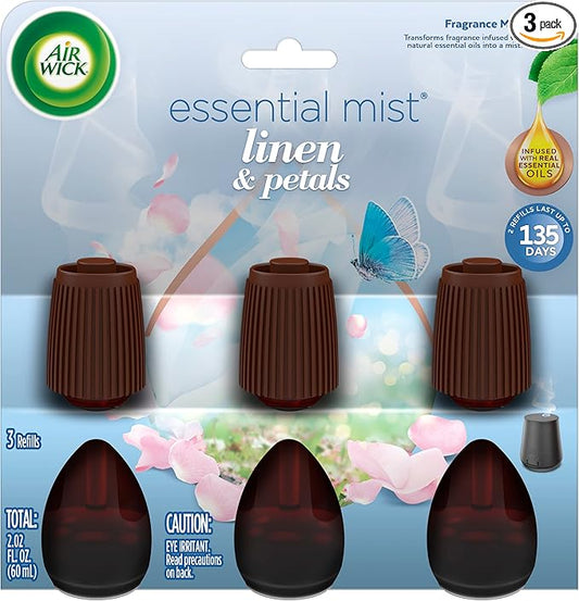 Air Wick Essential Mist Refill, 3ct, Linen & Petals, Air Freshener, Essential Oils