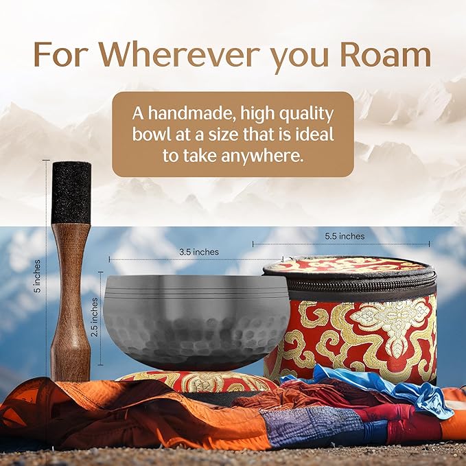 Tibetan Singing Bowl Set with Case – Authentic Plain Design – Meditation Bowl & Sound Bowl with Cushion, Mallet & Guide – Sound Healing Bowls – Nepali Singing Bowls – Yoga Therapy Set