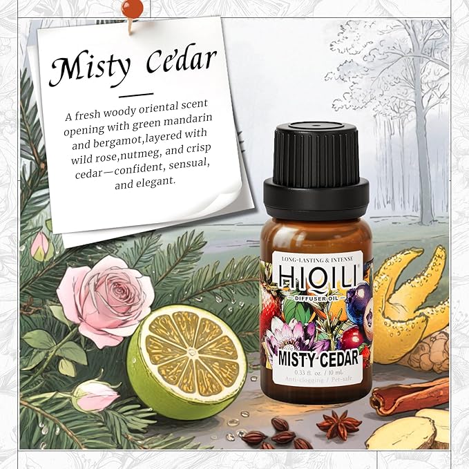 HIQILI Misty Cedar Diffuser Oil for Aromatherapy, Inspired by Bvrberry Bri.t for Him, Essential Oil Diffuser, Luxury Hotel Scents - 0.34 Fl Oz