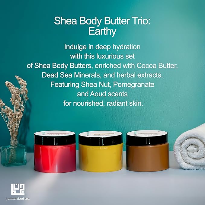 JUMAN Dead Sea Minerals Body Butter Trio | Infused with Vitamin E and Plant Extracts | Earthy Trio | Free from Harmful Ingredients | Suitable for All Skin Types