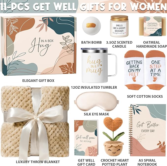 Get Well Gifts for Women After Surgery Recovery, Get Well Soon Gift Baskets for Women Chemo Care Package, Thinking of You Cancer Care Gifts for Sick Friends, Feel Better Encouragement Comfort Gift Box