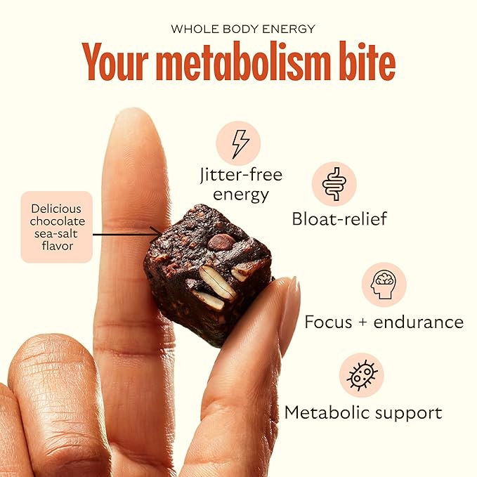 GEM Energy Caffeinated Bite | Holistic Sustained Energy | Supports Metabolism, Stamina & Endurance | 40mg Caffeine, Ginseng Root, L-Theanine | Chocolate Cacao Sea Salt | 7 Servings