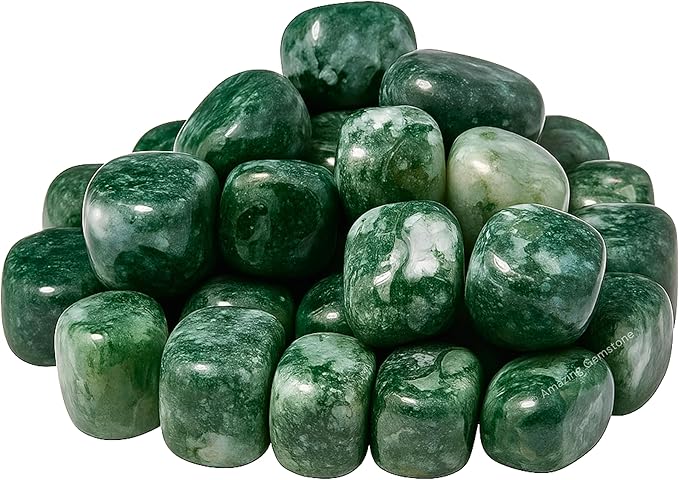 Amazing Gemstone Moss Agate Crystals and Healing Stones Tumbled - 1 oz Moss Agate Stones, Healing Stones for Energy Balance, Stress Relief - Premium Polished Gems Rocks for Meditation & Wellness