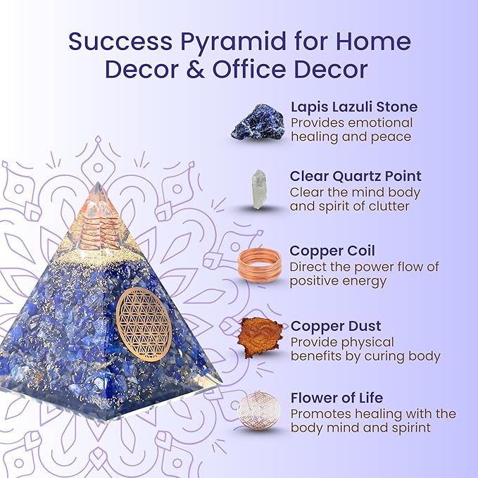 Orgone Pyramid of Success – Lapis Lazuli Orgonite for Honesty, Self-Awareness, Chakra Balancing, Meditation, Reiki Healing, EMF Protection & Positive Energy Enhancement