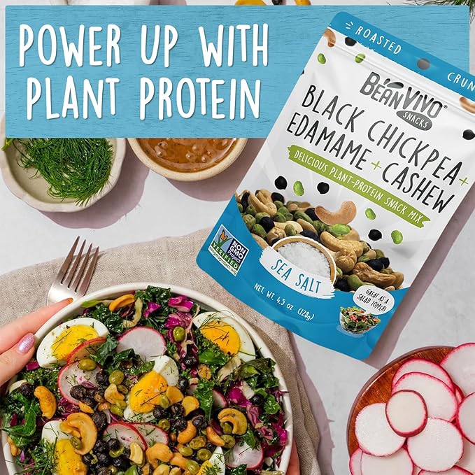 BeanVIVO Healthy Snacks for Adults & Kids with 7g Protein & 5g Fiber per Serving with Dried Edamame, Roasted Cashew and Chickpeas - Vegan & Gluten Free - Keto Friendly & Non-GMO - 3-Pack (4.5 oz Each Pouch)