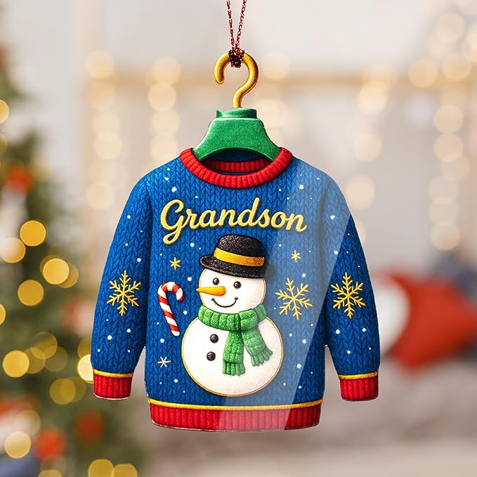 Grandson Christmas Ornament 2025 – Grandson Ornament Holiday Decor – Christmas Ornament – Suncatcher Effect Window Hanging – Car Hanging