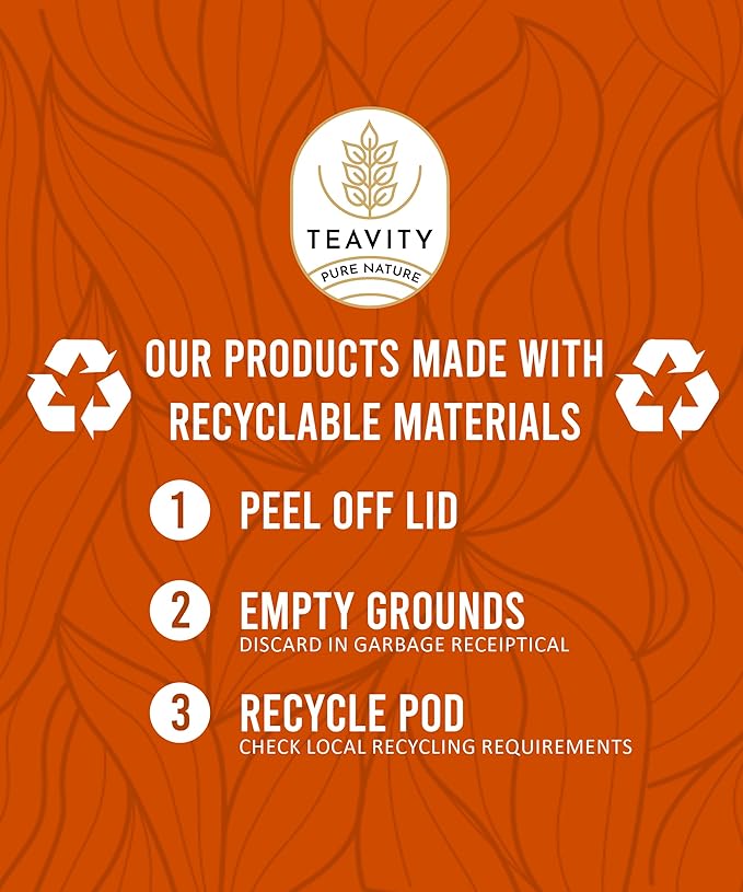 Organic Ginger Tea Pod with Echinacea, Turmeric, and Licorice for Keurig, Decaf by Teavity (36 Tea Pods)