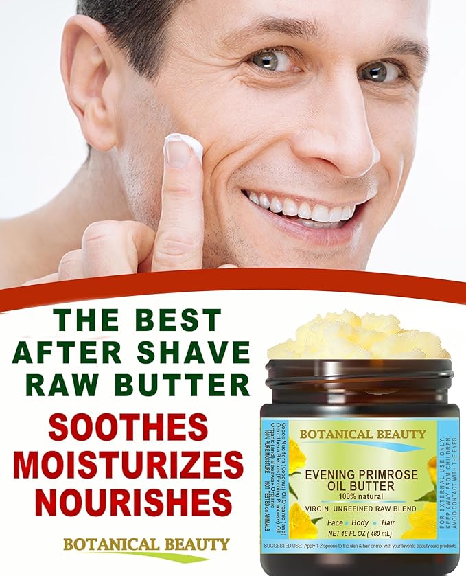 Botanical Beauty EVENING PRIMROSE OIL BUTTER Pure Natural Virgin Unrefined RAW for FACE, SKIN, BODY, DAMAGED HAIR, NAILS. (16 Fl Oz)