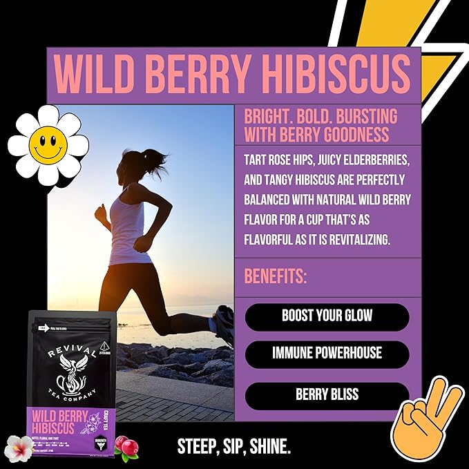 Revival Tea Company Wild Berry Hibiscus Tea - Herbal Tea Blend with Elderberry and Natural Wild Berry Flavor - Caffeine Free - Loose Leaf 6 Ounces