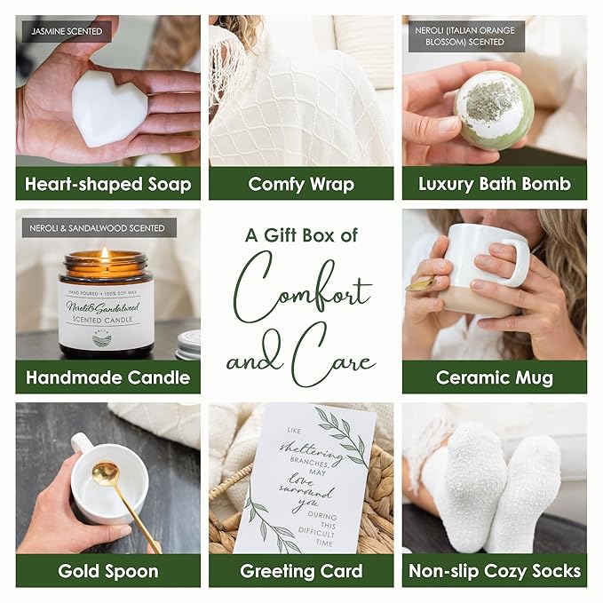 Sympathy Gift Baskets for Women – 8 Thoughtful & Cozy Items (Blanket, Candle, Mug, Socks & More) – Sympathy Gifts for Loss of Loved One, Bereavement, Get Well, or Self Care Gifts for Women