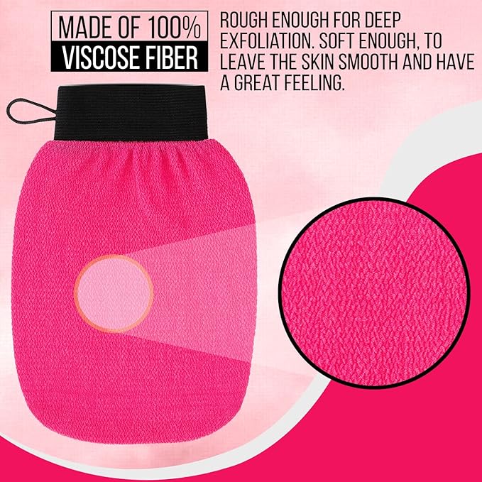 Exfoliating Body Scrub for Bath and Shower Use - Face Scrubber and Body Exfoliator Mitt, Dead Skin Remover - Exfoliating Glove Shower Scrub for Men and Women - Pair Pink