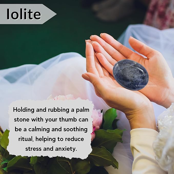 Amazing Gemstone Iolite Crystals and Healing Stones - Large Palm Stone Crystals Piedra - Crystal for Good Luck, Balanced Positive Energy, Meditation - Unique Stocking Stuffers and Gifts for Women, Men