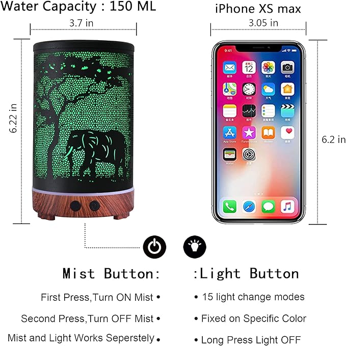 Essential Oils Diffuser,Aromatherapy Diffuser,Birthday Gifts for Women Mom Grandma,Metal Cool Mist Humidifier with 7 Colors Lights Waterless Auto Off Air Diffusers（Elephant）