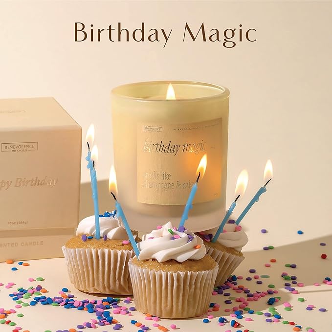 Benevolence LA Birthday Magic Scented Candles | 10 oz, 40-50 Hour Burn | Gifts for Women | Celebration Candle for Best Friend, Mom | Unique Womens Birthday Gift - Smells Like Champagne & Cake