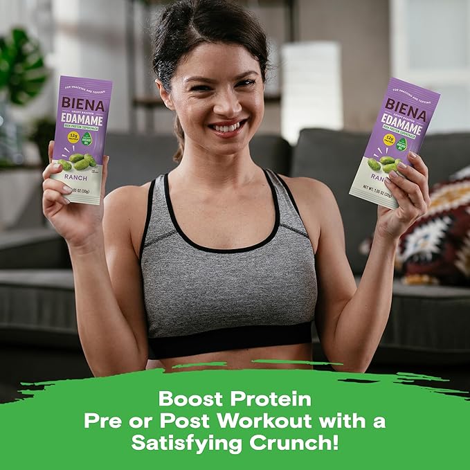Biena Crispy Roasted Edamame Beans Snack – High Protein Low Carb Snack for Adults & Kids, 12g Protein per Serving - Made w/Avocado Oil – Vegan, Gluten-Free – 10-Pack, 1.05oz Bags, Ranch
