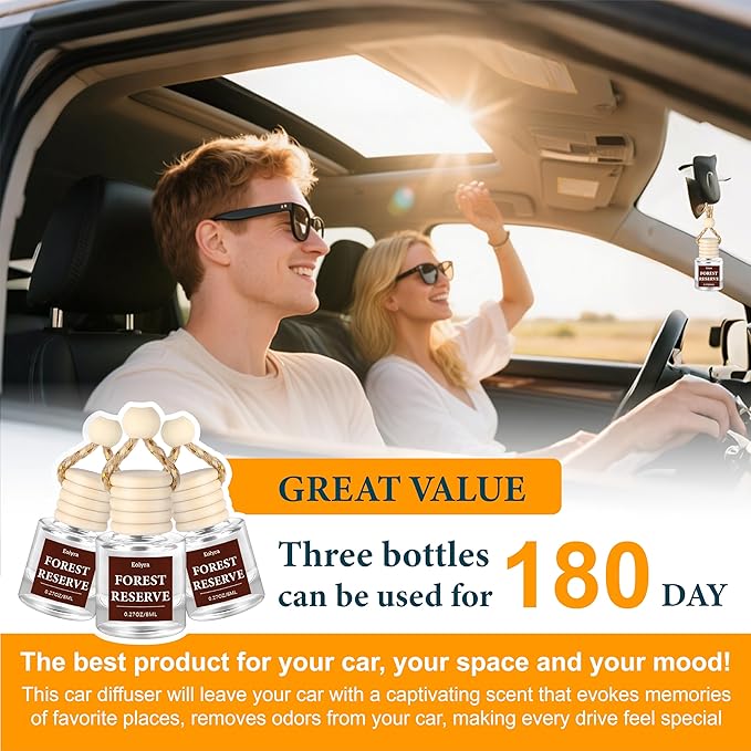 Hanging Car Air Freshener (Pack of 3) : Luxury Car Perfume for Women Men | Cute & Reusable Bottle with 45+ Days Long-Lasting Fragrance Oil Diffuser, Forest Reserve