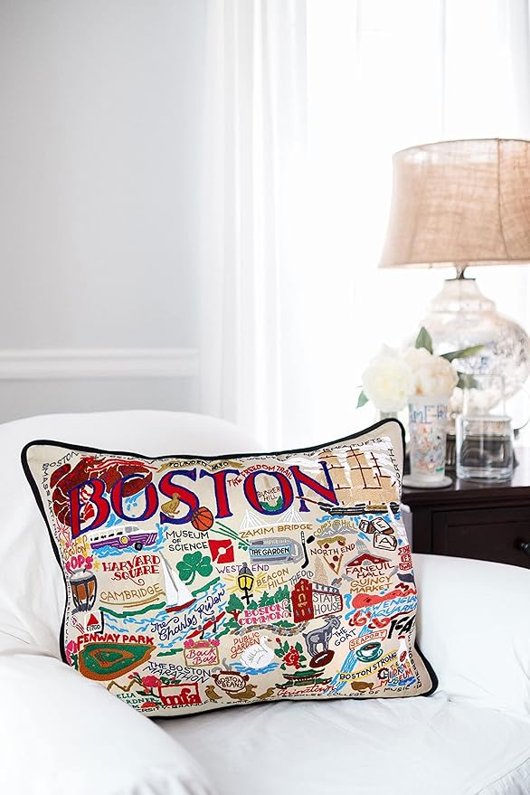 Catstudio Boston Embroidered Pillow - U.S. City Souvenir Decorative Throw Pillow with Original Artwork for Boston Lovers, Travel Souvenir