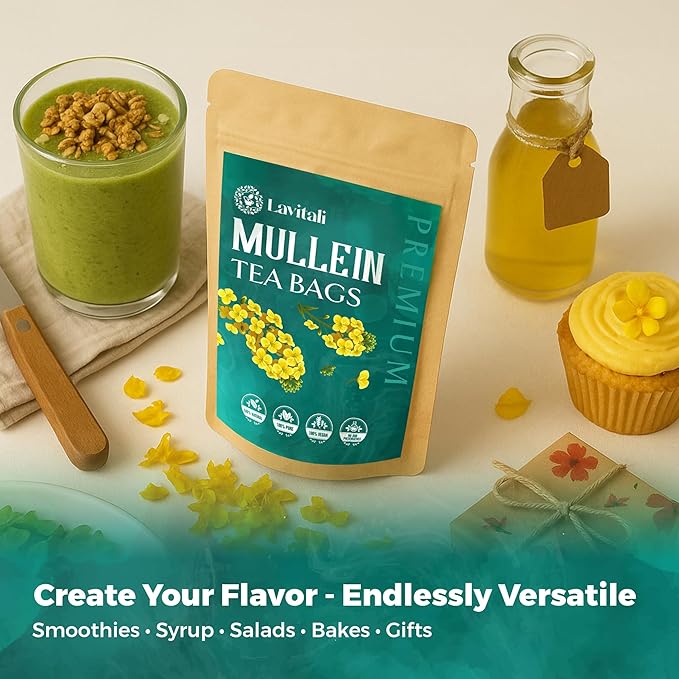 Lavitali, Mullein Leaves Tea Bags | 60 bags, 100% Pure Herbal Tea | Caffeine-Free, No Sugar, Eco-Friendly Filter Bags | Daily Natural Botanical, Hot or Iced Herbal Infusion