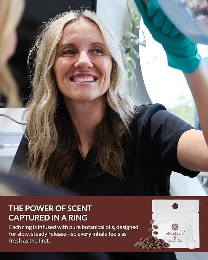 Essence Wearable Aromatherapy Nasal Diffuser – Coffee Essential Oil Nose Ring Silicone Inhaler for Stress & Mood Support - Made in USA & Travel-Friendly (3 Pack)