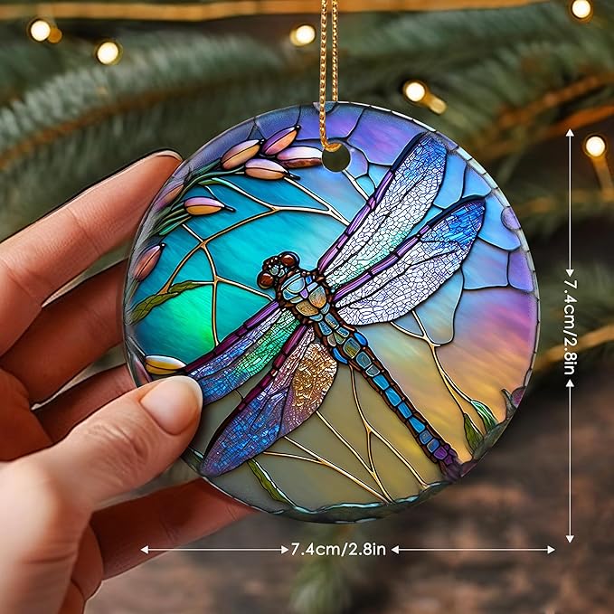 Dragonfly Christmas Ornaments, Touber Christmas Hanging Ornament, Christmas Tree Ornaments, Holiday Decor, Gifts for Dragonfly Lovers, Dragonflies Theme Gift - Pattern B