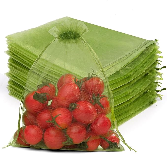 50 PCS 6x9 Inch Olive Green Organza Bags, Mesh Bags Drawstring Small Fruit Protection Bag for Christmas Gift, Party Favors, Wedding, St. Patrick's Day