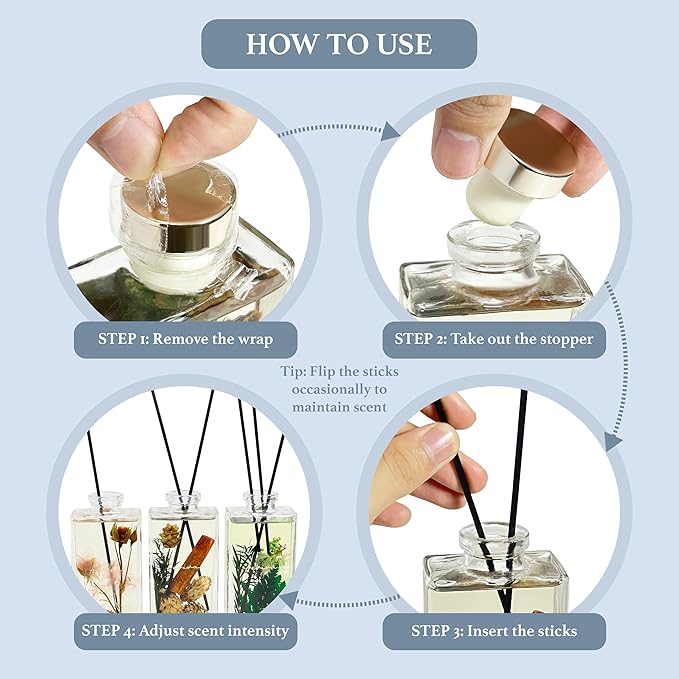 Flower Reed Diffuser Set, 5 oz Fresh Linen Scent Diffuser with Sticks, Home Fragrance Scented Oil Reed Diffusers for Home, Bathroom, Decor & Gift