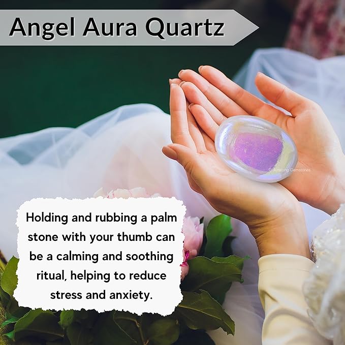 Amazing Gemstone Angel Aura Quartz Crystals and Healing Stones - Large Palm Stone Crystals Piedra - Crystal for Good Luck, Positive Energy, Meditation - Unique Stocking Stuffers, Gifts for Women, Men
