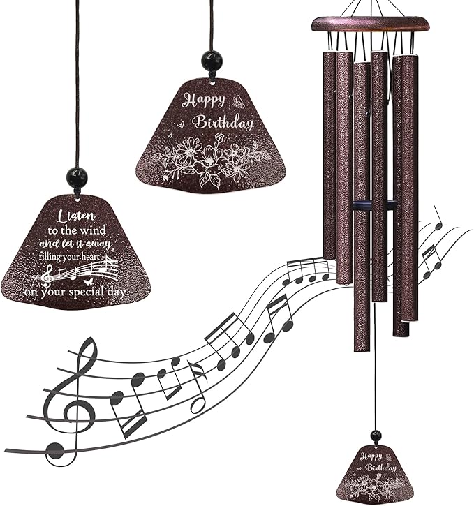 Birthday Gifts for Women/Men, Happy Birthday Decorations 32” Wind Chimes Outside, Wind Chimes for Mom Her Bestie Coworker Friend