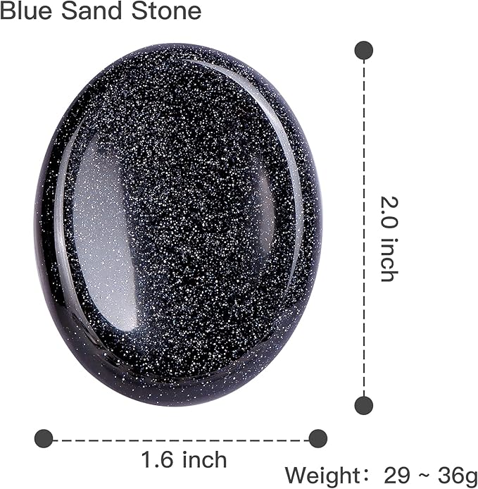 2" Worry Stone Blue Sand Crystal Palm Stones, Healing Goldstone Crystals for Anxiety Meditation, Turmalina Negra Thumb Stone Anxiety Relief Items Gift