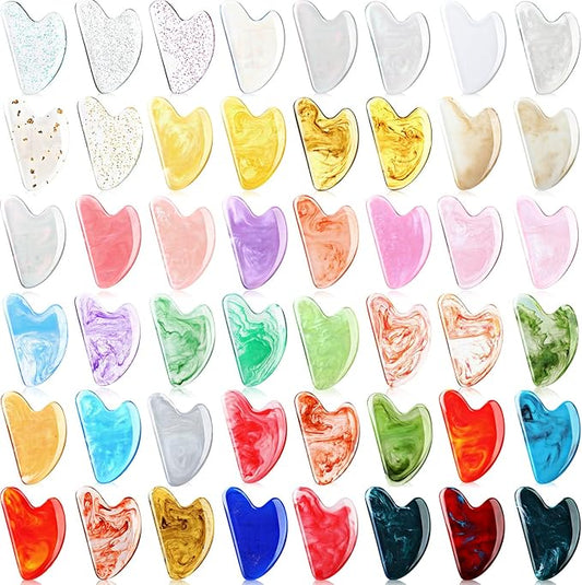 Sherr 48 Pcs Gua Sha Facial Tool Resin Gua Sha Massage Tool Heart Shaped Facial Stone Board for Face Body Skin Massage Spa Acupuncture Prevent Wrinkles (Vivid Colors)