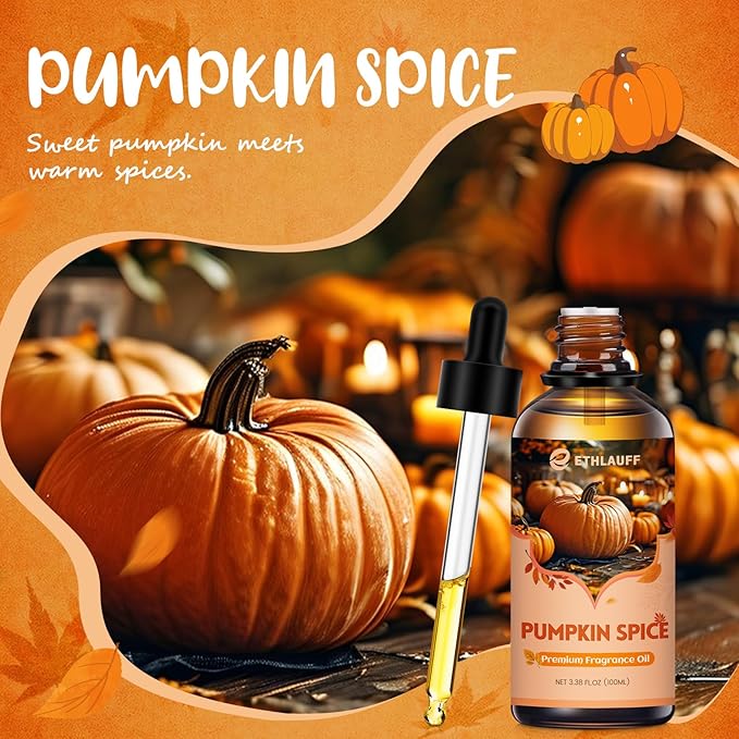 Pumpkin Spice Fragrance Oil, 100ml Fall Fragrance Oil for Diffusers for Home, Autumn Scented Oils for Candle & Soap Making, Bath Bombs, Massage - 3.38FL.OZ