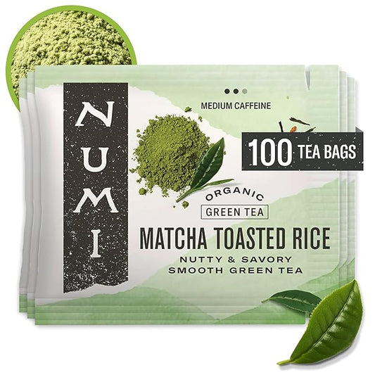 Numi Organic Tea Matcha Toasted Rice, 100 Count Box of Tea Bags, Green Tea (Packaging May Vary)