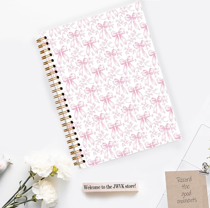 Coquette Pink Bow Spiral Notebook, Chinoiserie Floral Notebooks for Note Taking, Trendy Preppy Journal for Writing, Girly Aesthetic Journal Journaling, 5.5x8.3 Inch