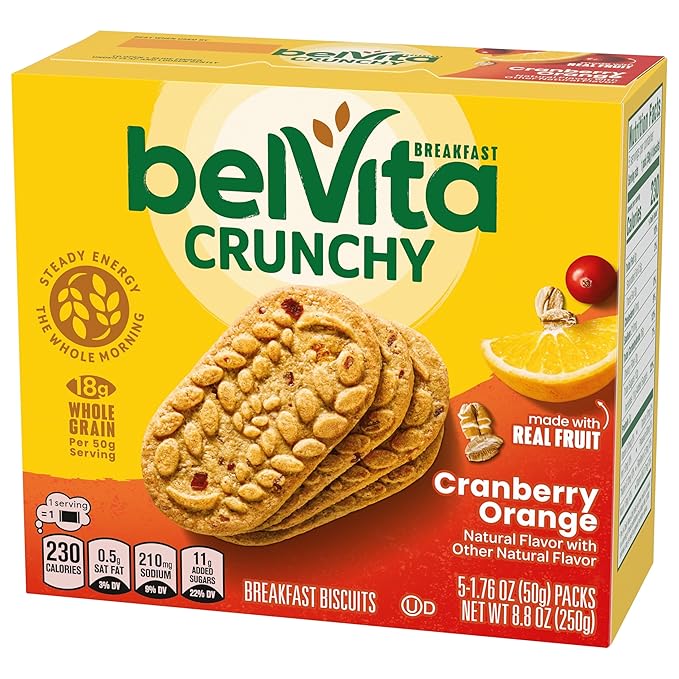 belVita Breakfast Bars Biscuits, Cranberry Orange, 30 Total Packs, 6 Boxes (4 Biscuits Per Pack)