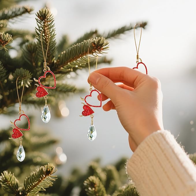 H&D HYALINE & DORA 6Pcs Devil Heart Ornaments Rhinestones Heart Hanging Ornaments for Christmas Tree Valentine’s Day Wedding Decoration(Red)