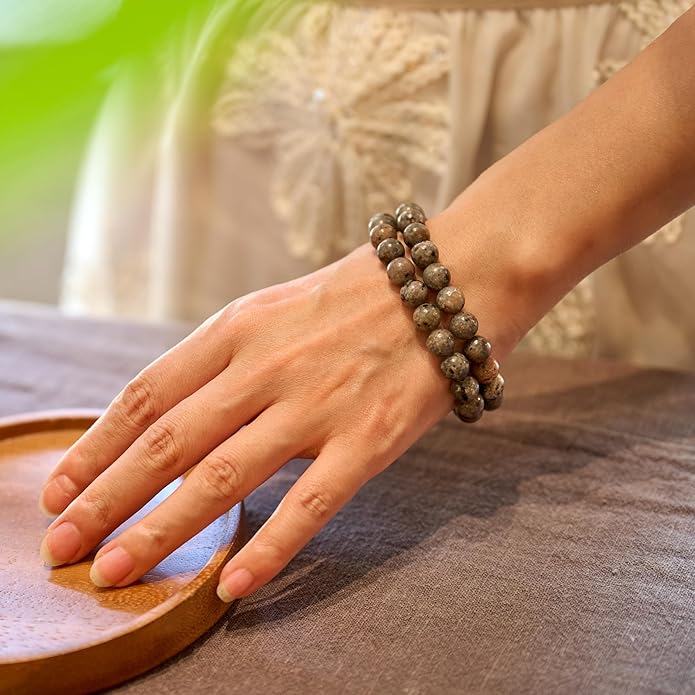 Bivei Natural Gemstone Semi Precious Healing Crystals Handmade Stretchy Round Beads Bracelet, Enhance Positive Energy