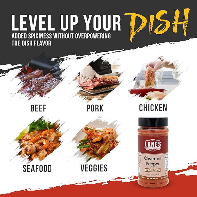 Lane's Cayenne Pepper Powder, All-Natural Cayenne Red Peppers Powder, Goes Well With Meat & Veggies Cayenne Hot Pepper Powder, Made in USA, 7.8 Oz