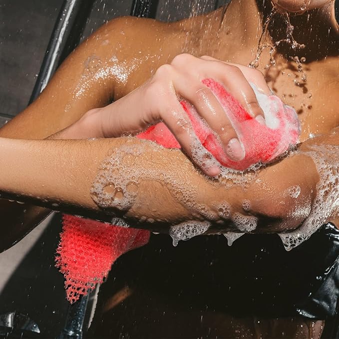 UJFQBH 2 Pieces African Bath Sponge African Net Long Net Bath Sponge Exfoliating Shower Body Scrubber Back Scrubber Skin Smoother,Great for Daily Use (Red)