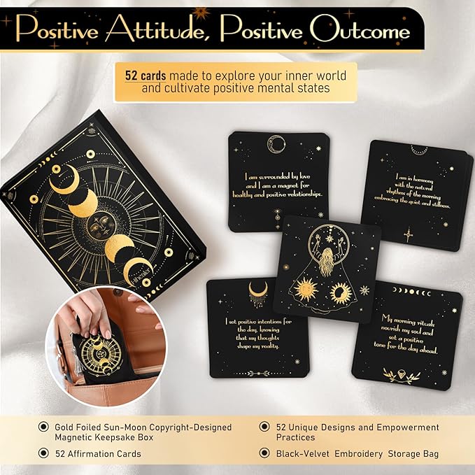 Hihealer Positive Affirmation Cards – 52 Daily Mindfulness Cards for Women, Self Care & Inspiration, Motivational Gifts for Women and Men