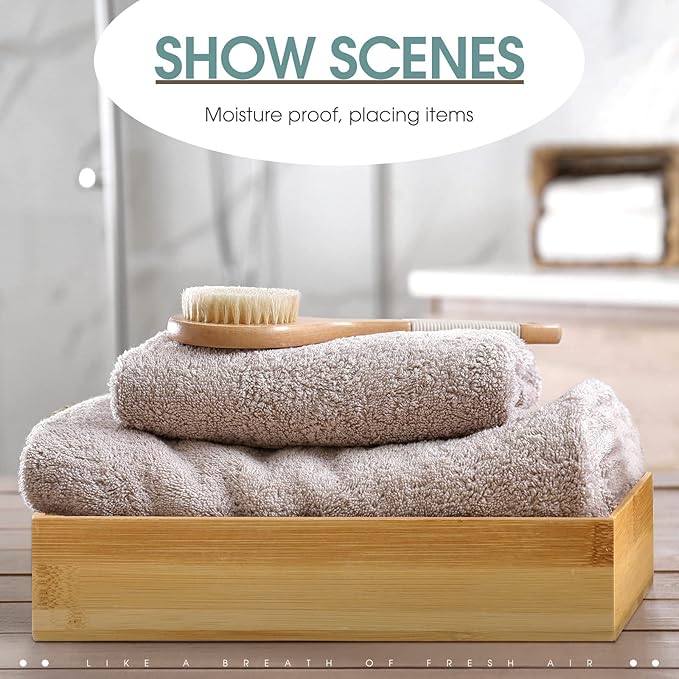 CHENGU 2 Pcs Bamboo Bathroom Trays Small Vanity Tray for Toilet Tank and Bathroom Counter Top, Wood Napkin Holder Tray Organizer for Soap Dispenser Perfume Home Kitchen Decor, 9.8 x 5.5 Inch