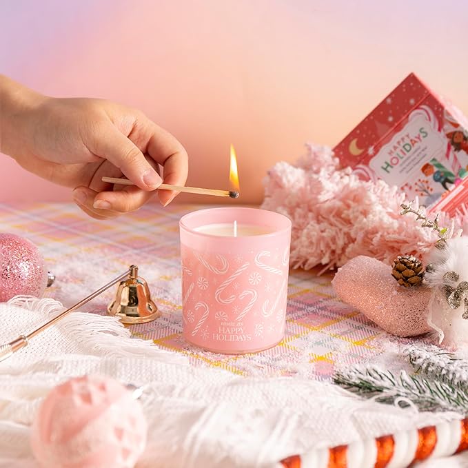 ROMIIE ZOI Christmas Scented Jar Candle - 6oz Soy Wax Candle - Happy Holidays Infused with Peppermint Aroma - with Beautiful Keepsake Box Special for Christmas/Holiday Gifts