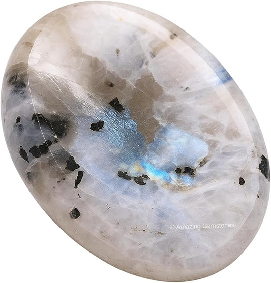 Amazing Gemstone Rainbow Moonstone Worry Stone Crystals, Healing Stones