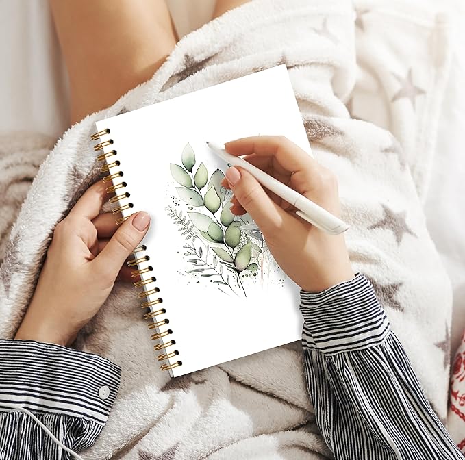 Boho Sage Green Floral Spiral Notebook, Green Eucalyptus Botanical Notebooks for Note Taking, Floral Flower Aesthetic Journal for Women, 5.5x8.3 Inch