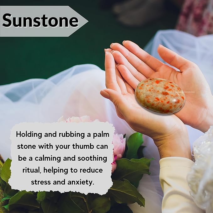 Amazing Gemstone Sunstone Crystals and Healing Stones - Large Palm Stone Crystals Piedra - Crystal for Good Luck, Positive Energy, Meditation - Unique Stocking Stuffers and Birthday Gifts for Women